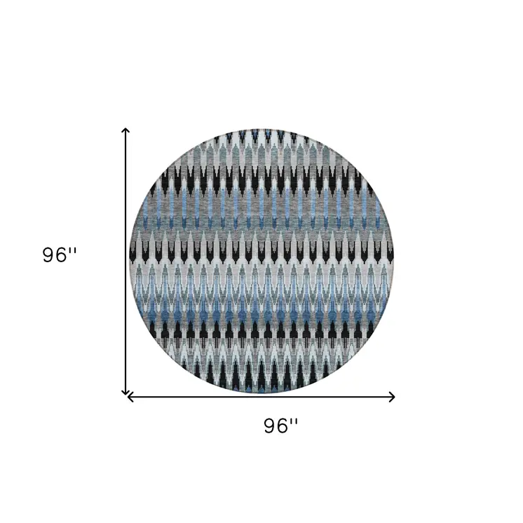 8' Gray Charcoal And Silver Round Southwestern Washable Indoor Outdoor Area Rug