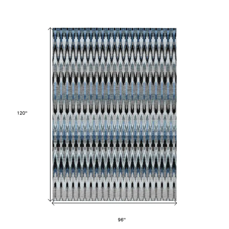 8' X 10' Gray Charcoal And Silver Southwestern Washable Indoor Outdoor Area Rug