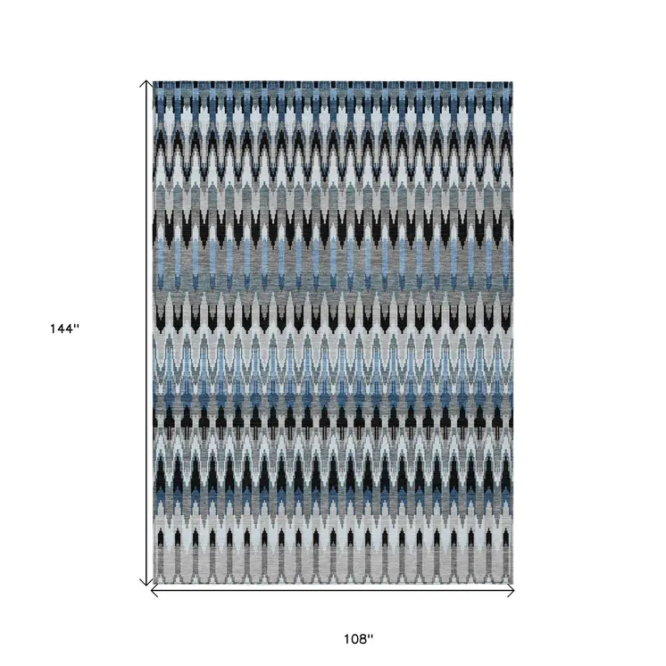 9' X 12' Gray Charcoal And Silver Southwestern Washable Indoor Outdoor Area Rug
