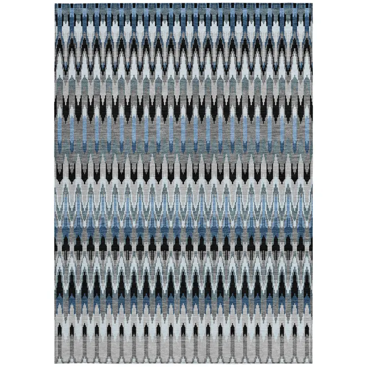 10' X 14' Gray Charcoal And Silver Southwestern Washable Indoor Outdoor Area Rug