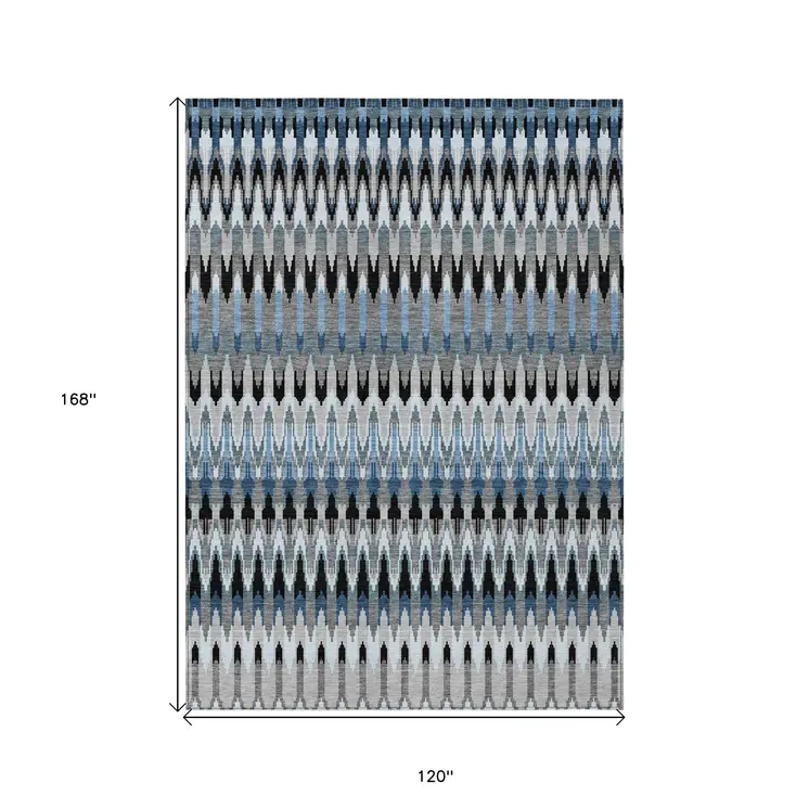 10' X 14' Gray Charcoal And Silver Southwestern Washable Indoor Outdoor Area Rug