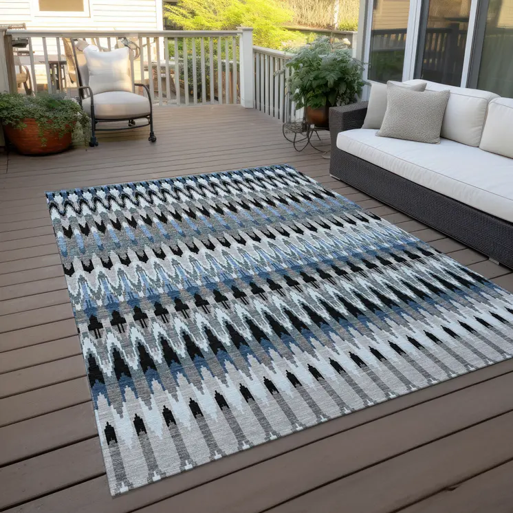 10' X 14' Gray Charcoal And Silver Southwestern Washable Indoor Outdoor Area Rug
