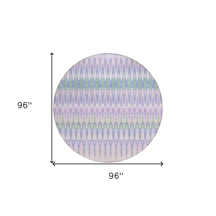 8' Lavender Pink And Lime Green Round Southwestern Washable Indoor Outdoor Area Rug