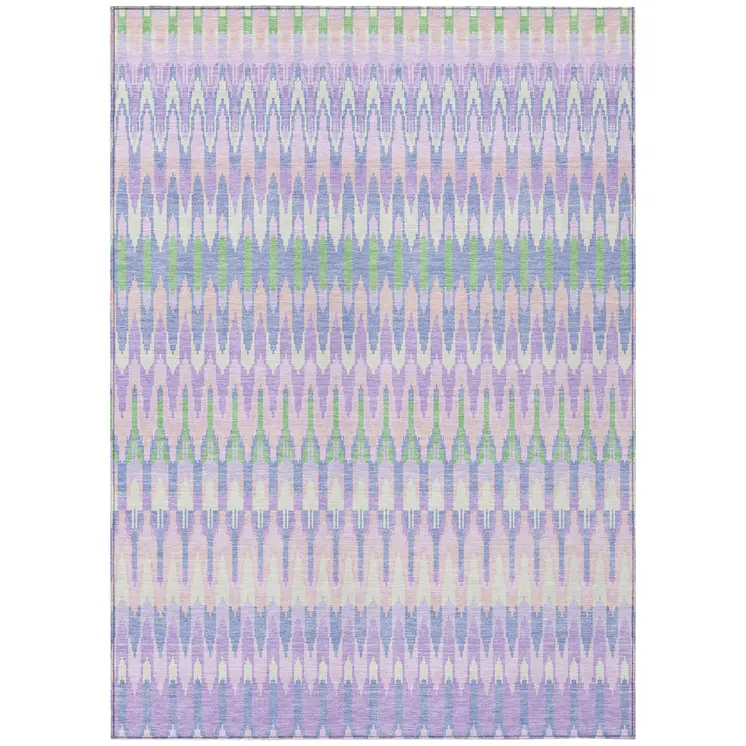 8' X 10' Lavender Pink And Lime Green Southwestern Washable Indoor Outdoor Area Rug