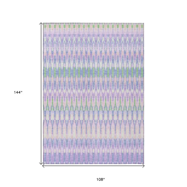 9' X 12' Lavender Pink And Lime Green Southwestern Washable Indoor Outdoor Area Rug
