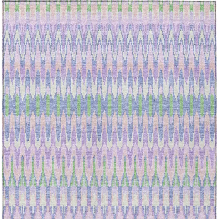 9' X 12' Lavender Pink And Lime Green Southwestern Washable Indoor Outdoor Area Rug