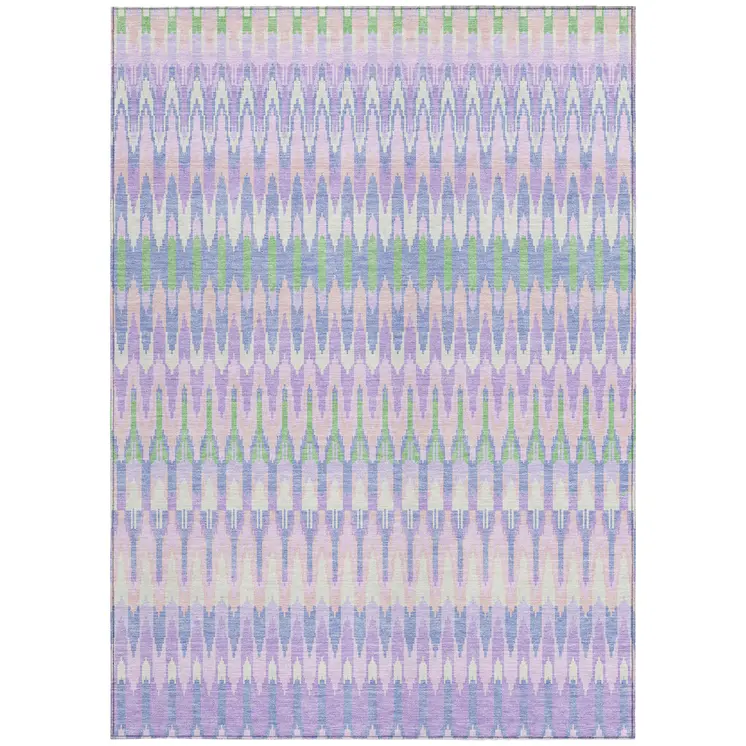 9' X 12' Lavender Pink And Lime Green Southwestern Washable Indoor Outdoor Area Rug
