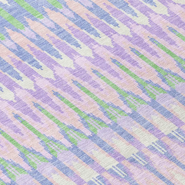 9' X 12' Lavender Pink And Lime Green Southwestern Washable Indoor Outdoor Area Rug