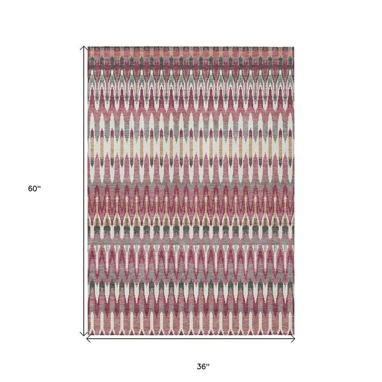 3' X 5' Mauve Merlot And Ivory Southwestern Washable Indoor Outdoor Area Rug