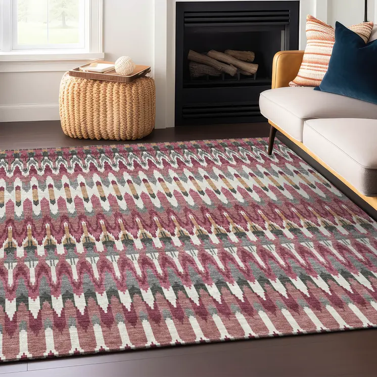 3' X 5' Mauve Merlot And Ivory Southwestern Washable Indoor Outdoor Area Rug