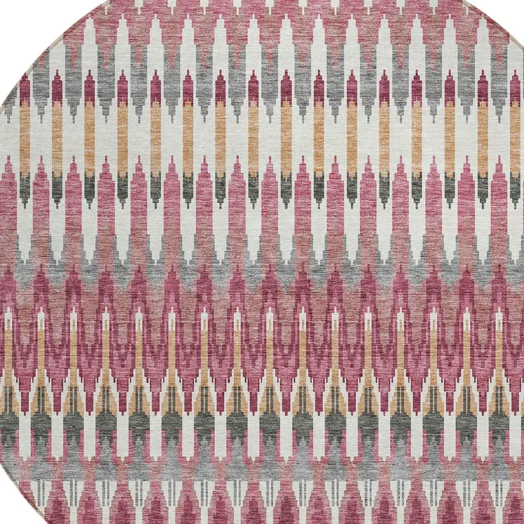 8' Mauve Merlot And Ivory Round Southwestern Washable Indoor Outdoor Area Rug