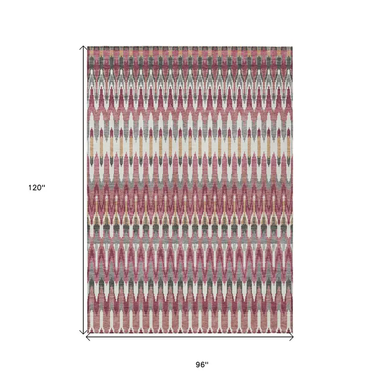 8' X 10' Mauve Merlot And Ivory Southwestern Washable Indoor Outdoor Area Rug