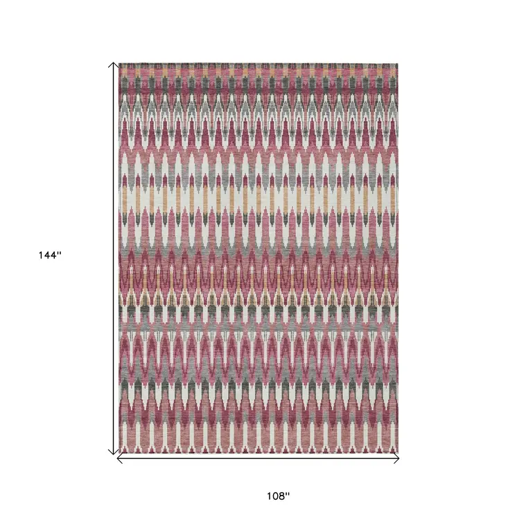 9' X 12' Mauve Merlot And Ivory Southwestern Washable Indoor Outdoor Area Rug