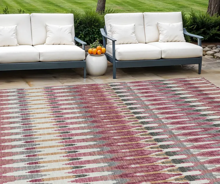 9' X 12' Mauve Merlot And Ivory Southwestern Washable Indoor Outdoor Area Rug