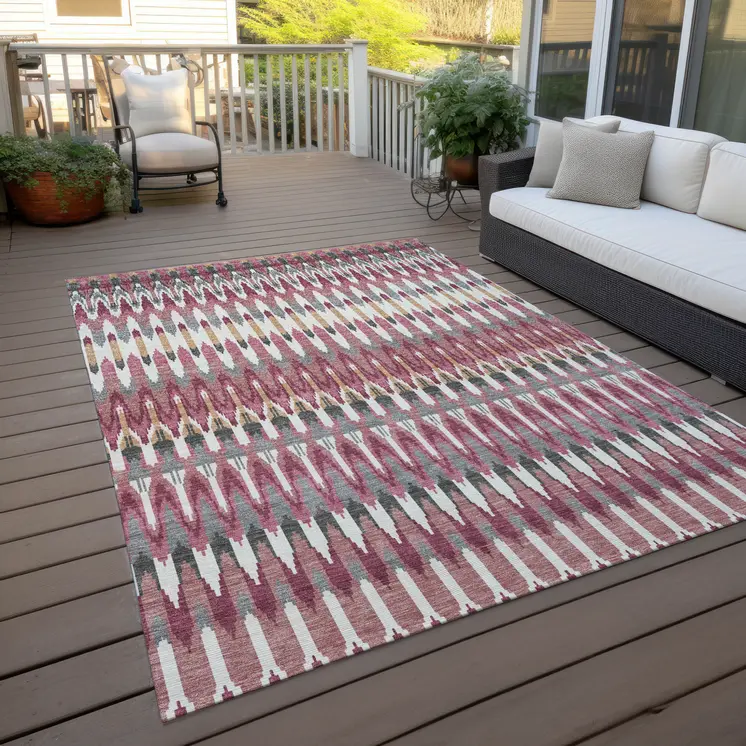 9' X 12' Mauve Merlot And Ivory Southwestern Washable Indoor Outdoor Area Rug
