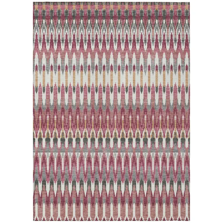 9' X 12' Mauve Merlot And Ivory Southwestern Washable Indoor Outdoor Area Rug