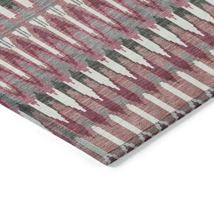 9' X 12' Mauve Merlot And Ivory Southwestern Washable Indoor Outdoor Area Rug