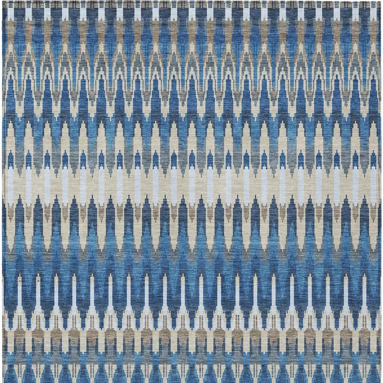 3' X 5' Navy Blue Denim Blue And Ivory Southwestern Washable Indoor Outdoor Area Rug