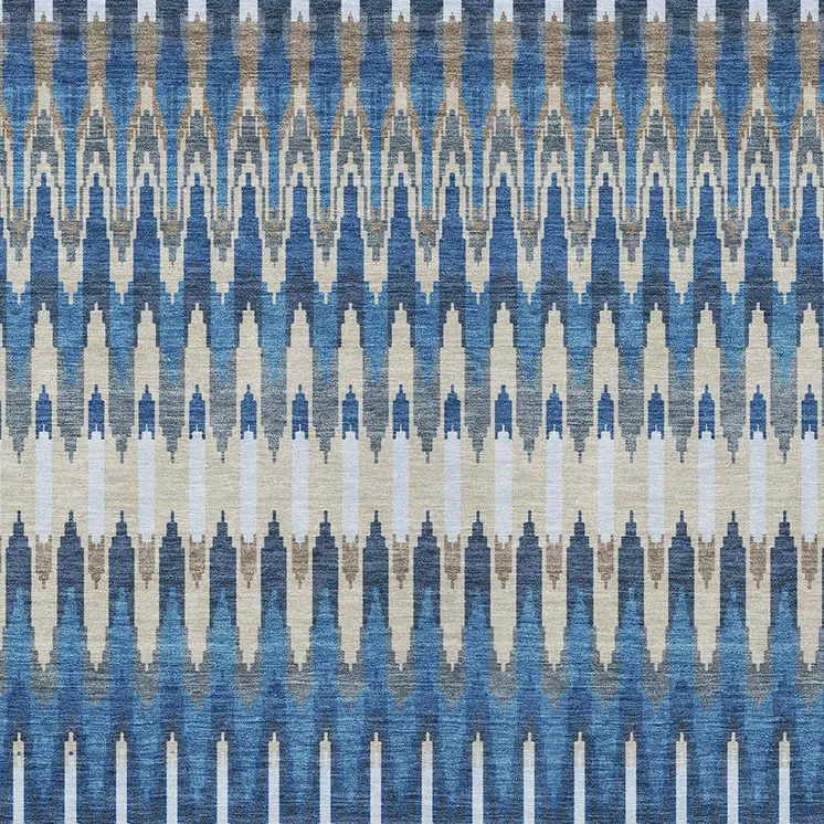 5' X 8' Navy Blue Denim Blue And Ivory Southwestern Washable Indoor Outdoor Area Rug