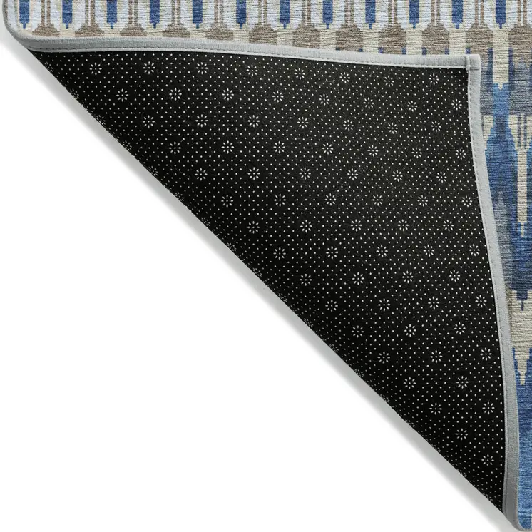 9' X 12' Navy Blue Denim Blue And Ivory Southwestern Washable Indoor Outdoor Area Rug
