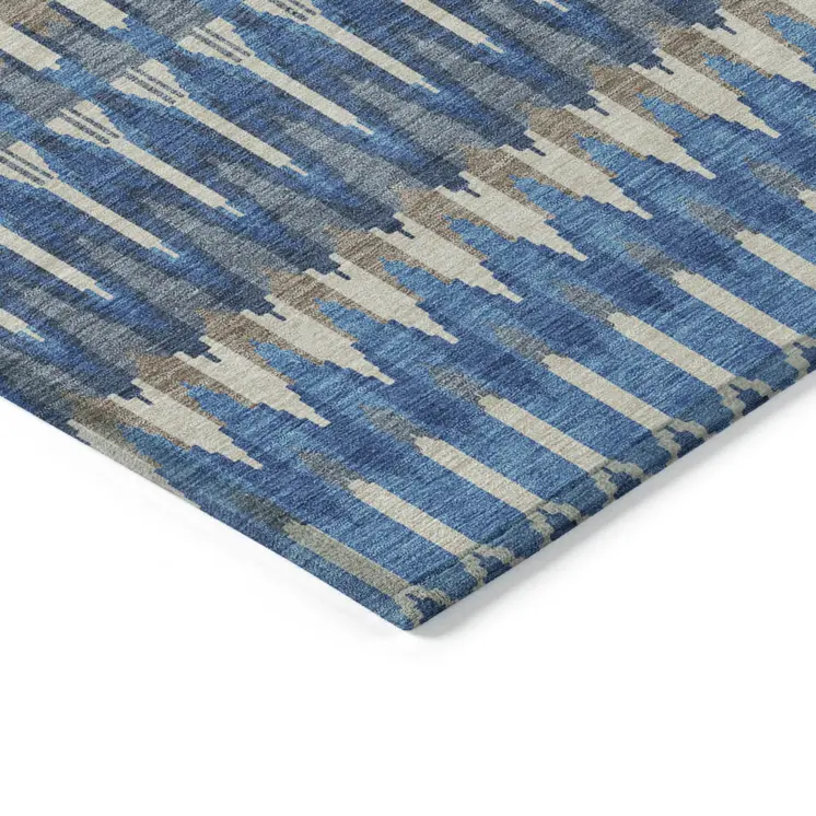9' X 12' Navy Blue Denim Blue And Ivory Southwestern Washable Indoor Outdoor Area Rug