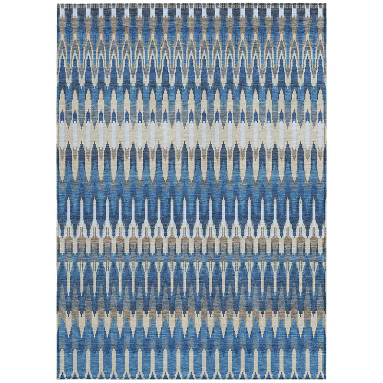 9' X 12' Navy Blue Denim Blue And Ivory Southwestern Washable Indoor Outdoor Area Rug