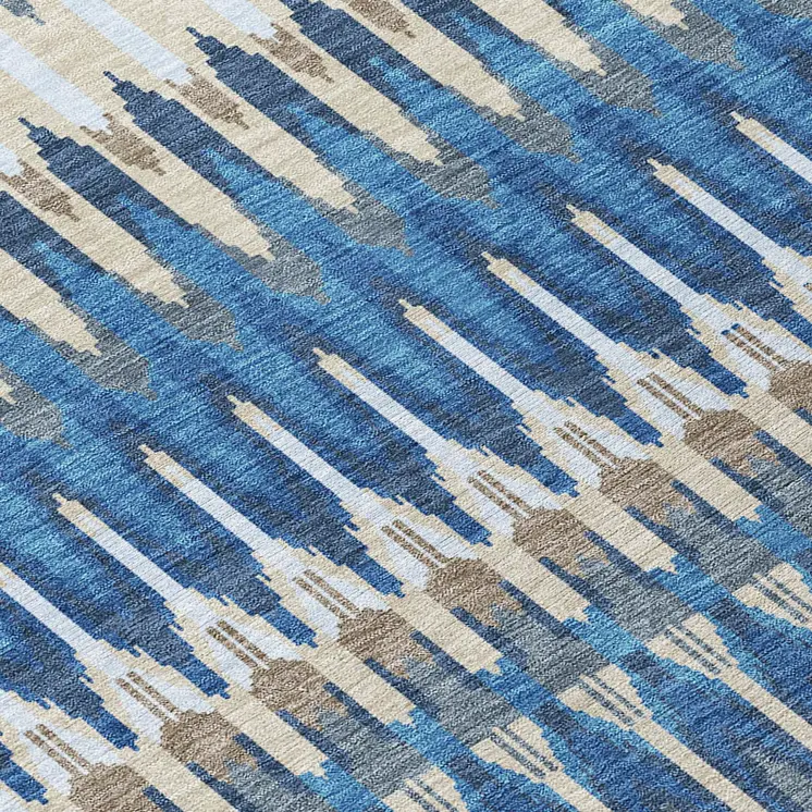 9' X 12' Navy Blue Denim Blue And Ivory Southwestern Washable Indoor Outdoor Area Rug
