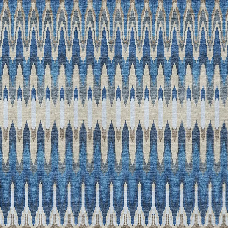 10' X 14' Navy Blue Denim Blue And Ivory Southwestern Washable Indoor Outdoor Area Rug