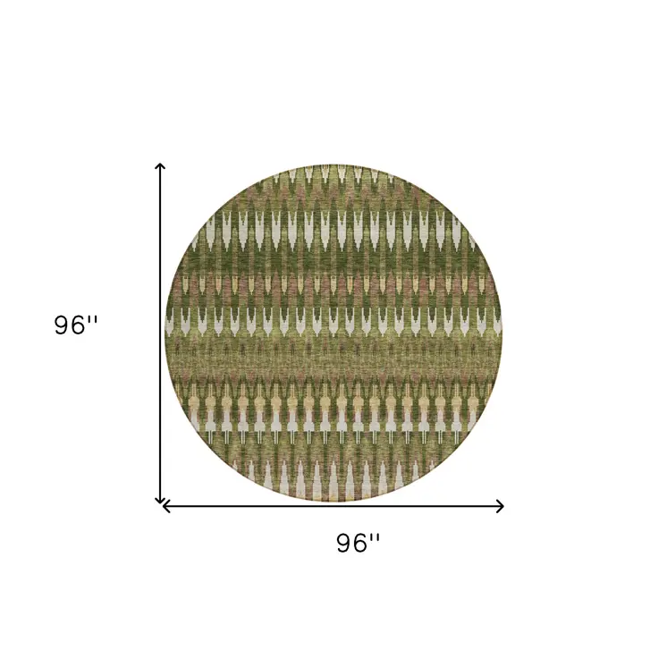 8' Olive Green Brown And Gold Round Southwestern Washable Indoor Outdoor Area Rug