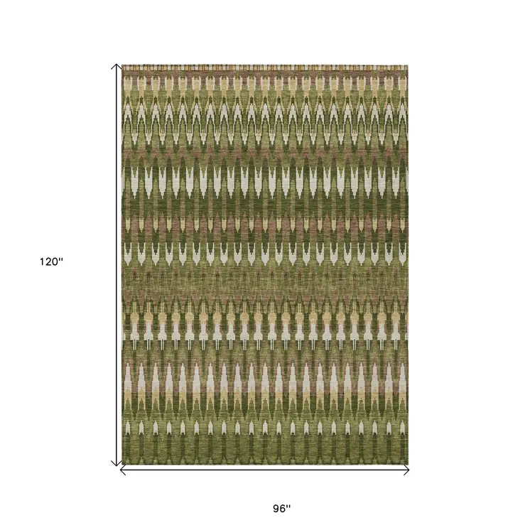 8' X 10' Olive Green Brown And Gold Southwestern Washable Indoor Outdoor Area Rug