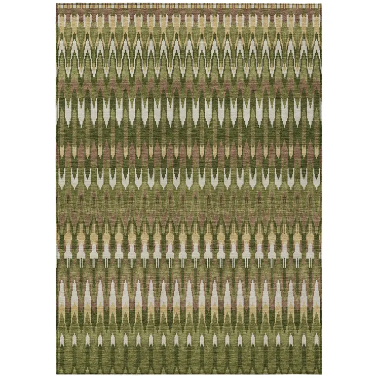8' X 10' Olive Green Brown And Gold Southwestern Washable Indoor Outdoor Area Rug