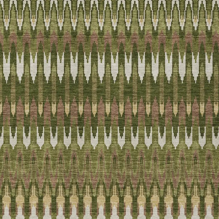 8' X 10' Olive Green Brown And Gold Southwestern Washable Indoor Outdoor Area Rug