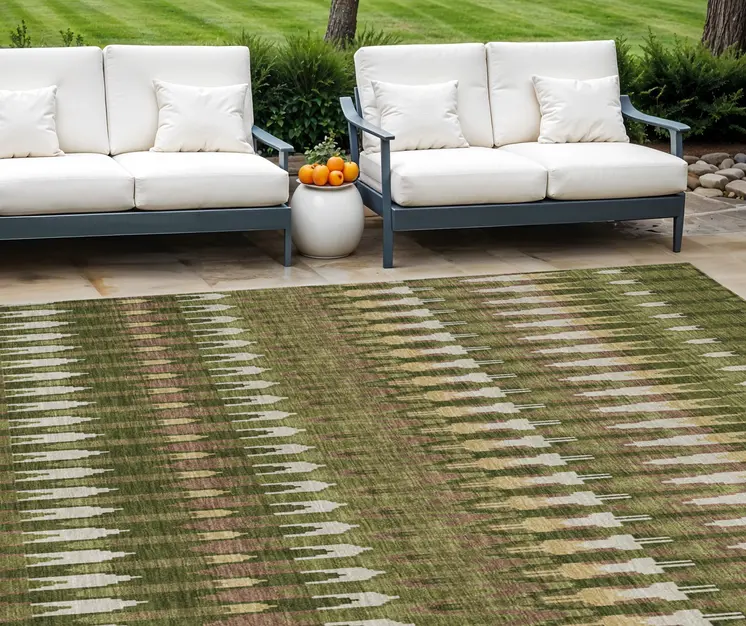 9' X 12' Olive Green Brown And Gold Southwestern Washable Indoor Outdoor Area Rug