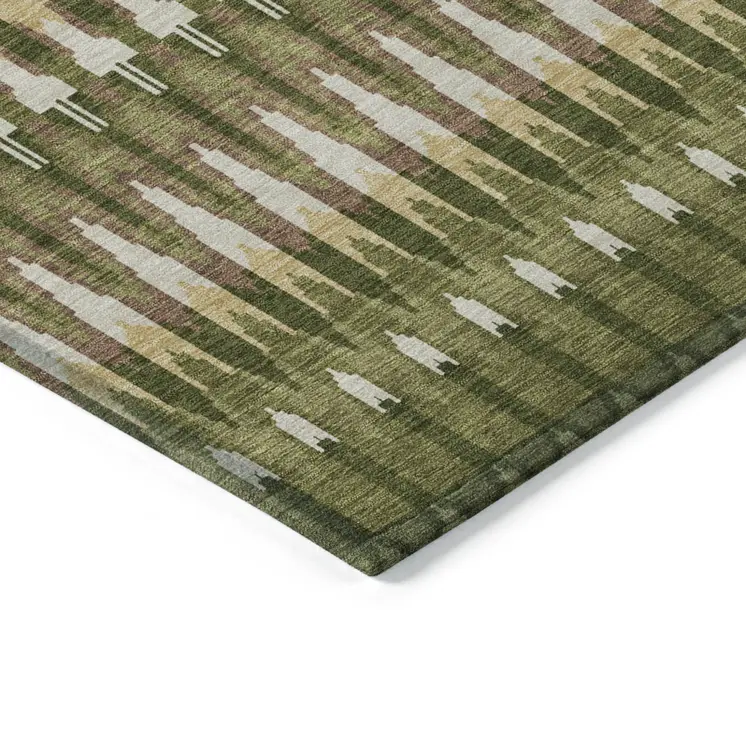 9' X 12' Olive Green Brown And Gold Southwestern Washable Indoor Outdoor Area Rug
