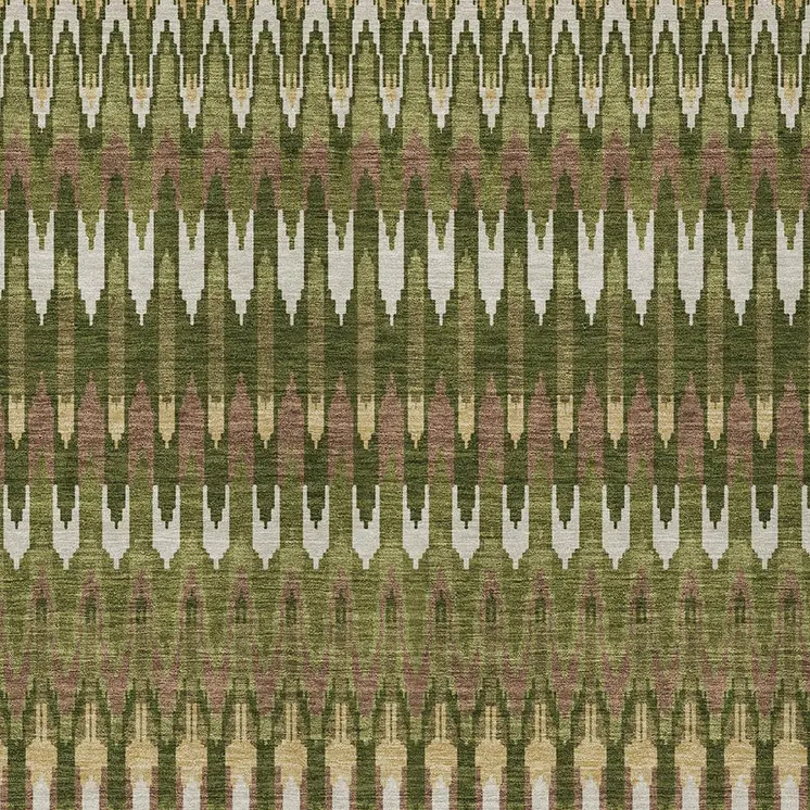 9' X 12' Olive Green Brown And Gold Southwestern Washable Indoor Outdoor Area Rug