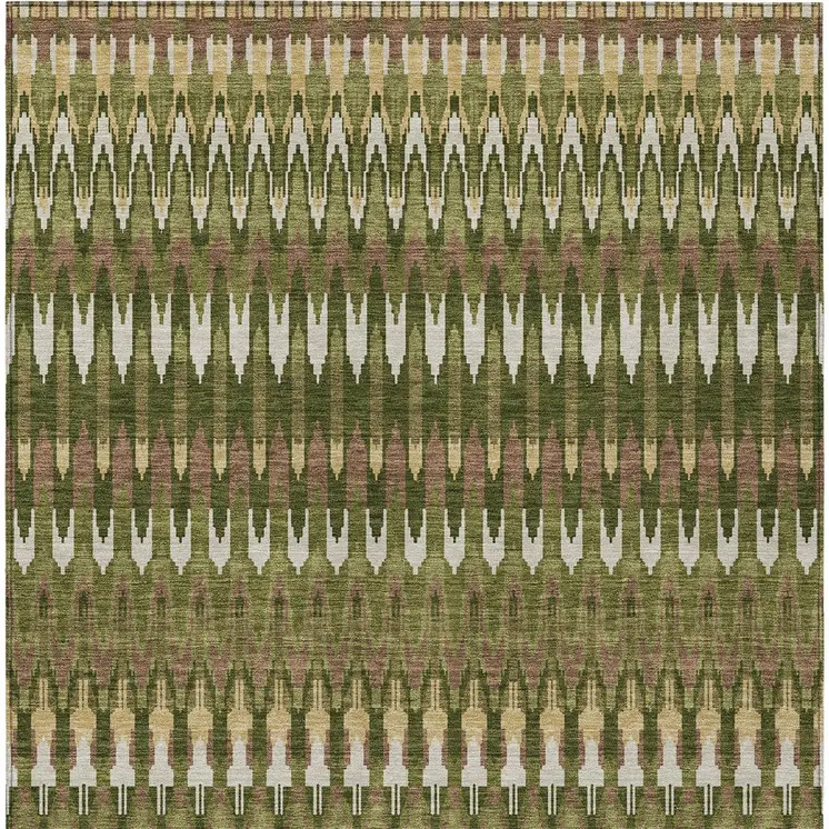 10' X 14' Olive Green Brown And Gold Southwestern Washable Indoor Outdoor Area Rug