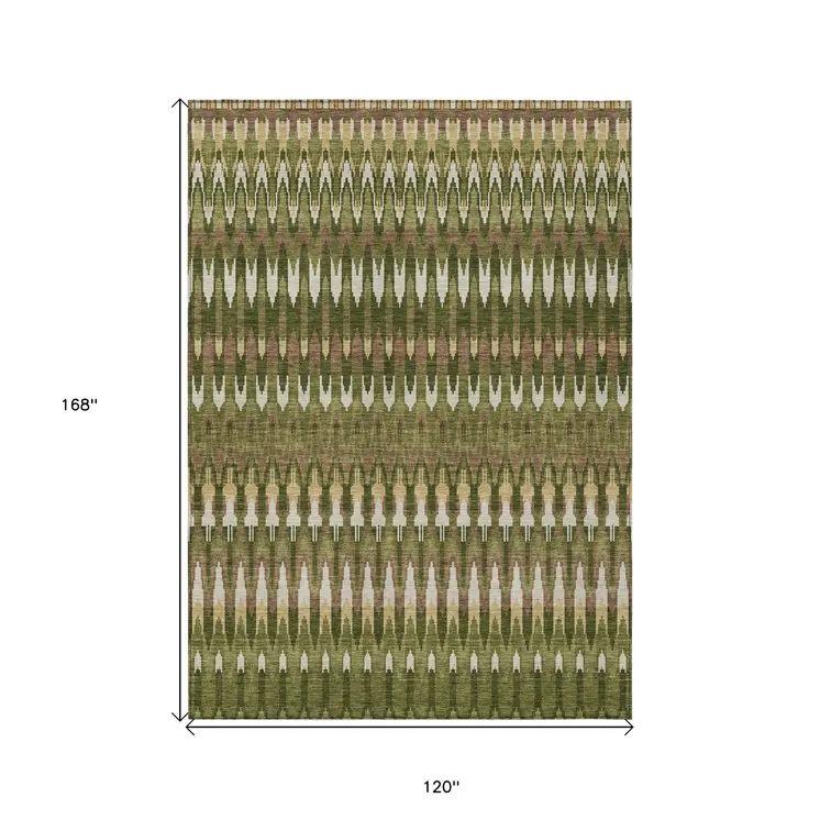 10' X 14' Olive Green Brown And Gold Southwestern Washable Indoor Outdoor Area Rug