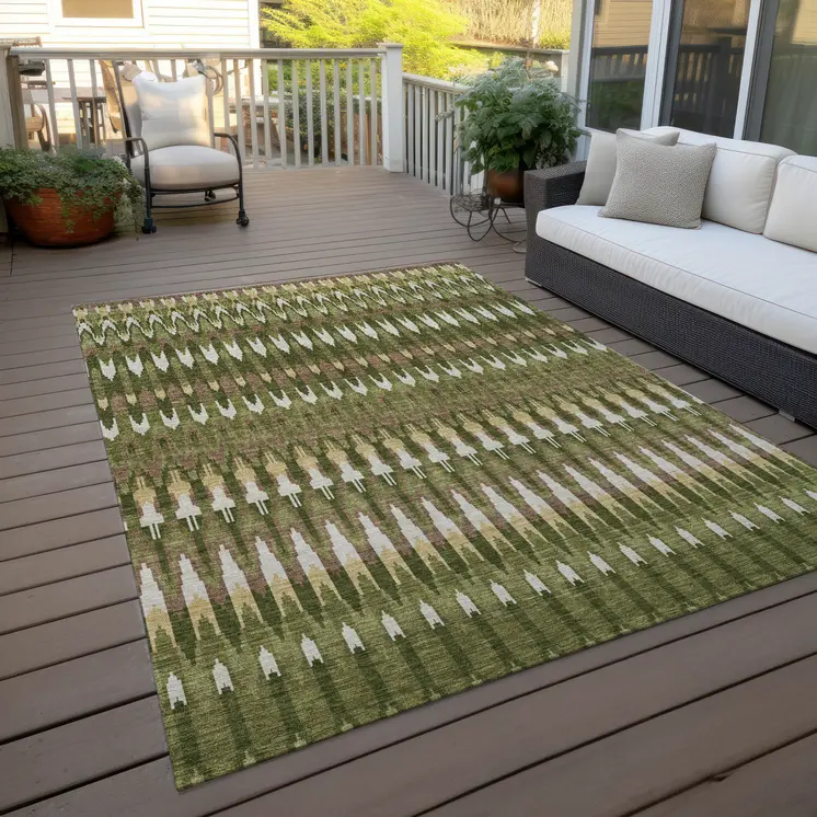 10' X 14' Olive Green Brown And Gold Southwestern Washable Indoor Outdoor Area Rug
