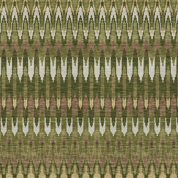 10' X 14' Olive Green Brown And Gold Southwestern Washable Indoor Outdoor Area Rug