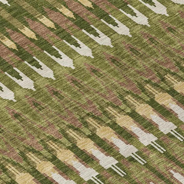 10' X 14' Olive Green Brown And Gold Southwestern Washable Indoor Outdoor Area Rug