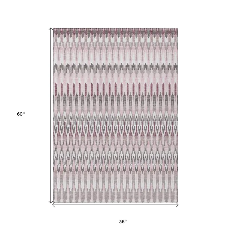 3' X 5' Pink Blush And Gray Southwestern Washable Indoor Outdoor Area Rug