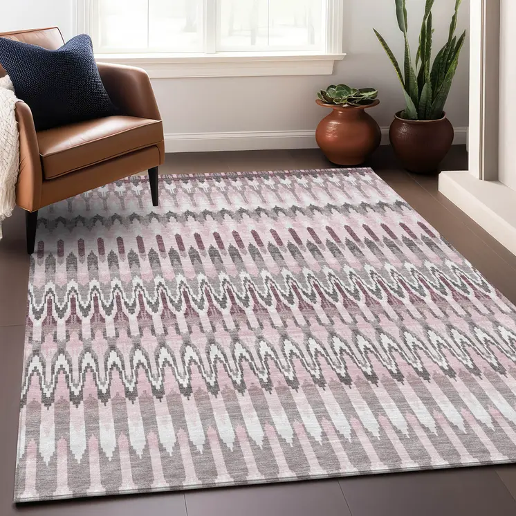 3' X 5' Pink Blush And Gray Southwestern Washable Indoor Outdoor Area Rug