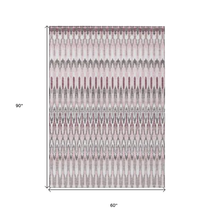 5' X 8' Pink Blush And Gray Southwestern Washable Indoor Outdoor Area Rug