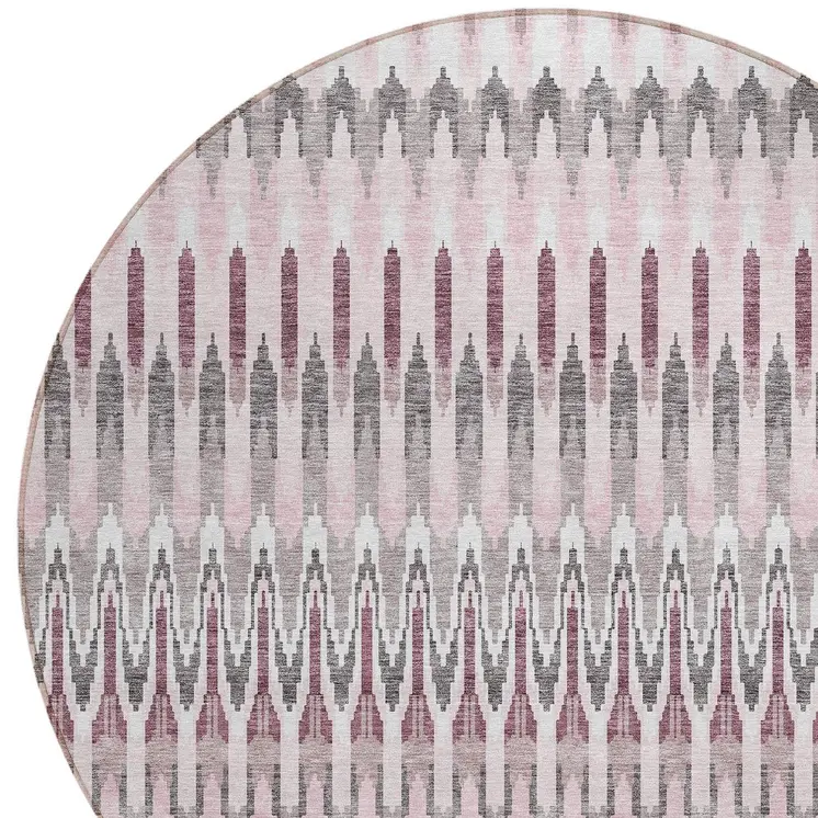 8' Pink Blush And Gray Round Southwestern Washable Indoor Outdoor Area Rug