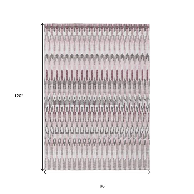 8' X 10' Pink Blush And Gray Southwestern Washable Indoor Outdoor Area Rug