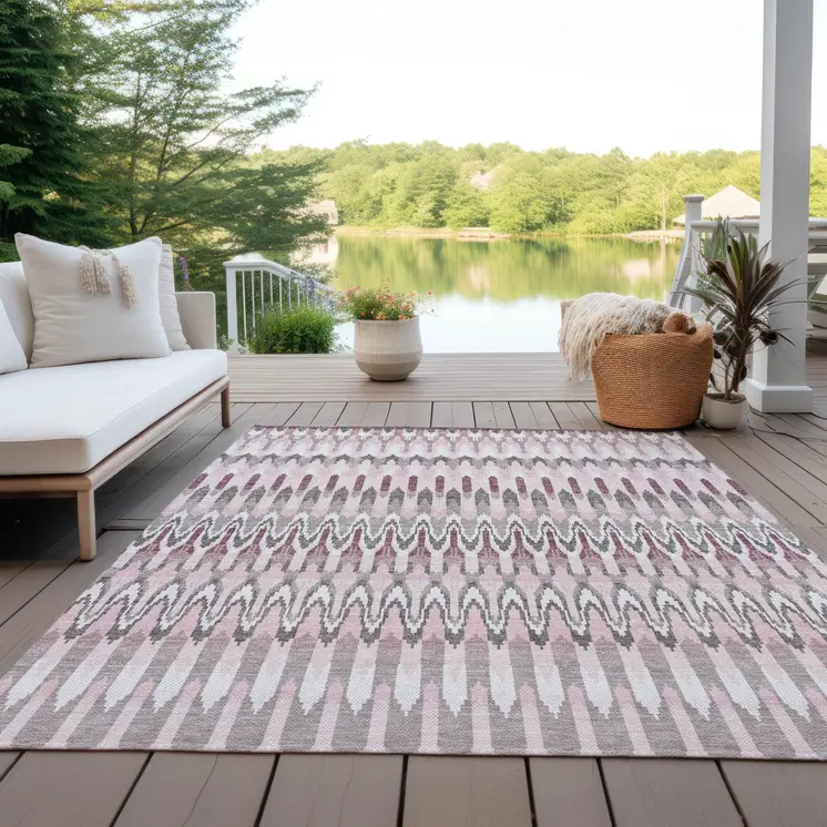 8' X 10' Pink Blush And Gray Southwestern Washable Indoor Outdoor Area Rug