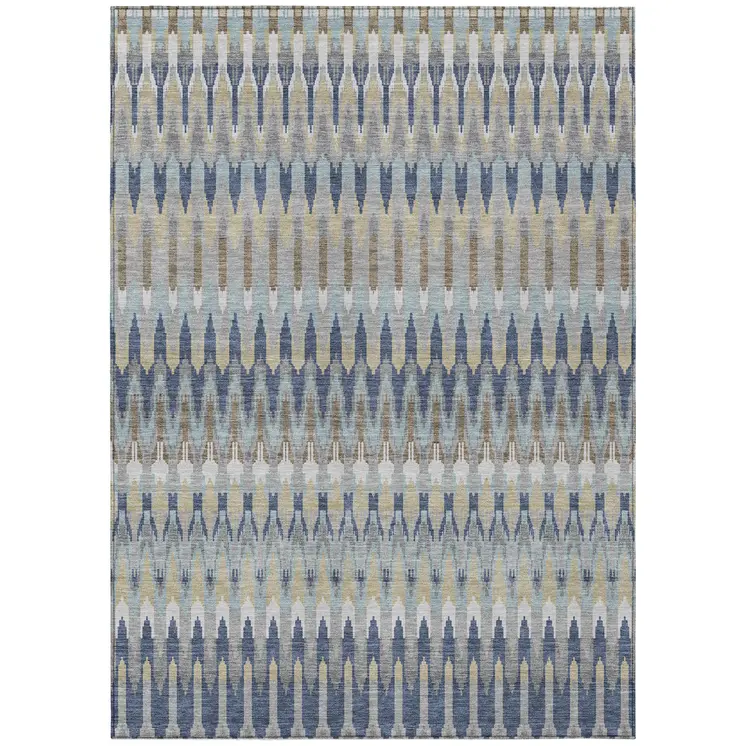 3' X 5' Taupe Navy Blue And Denim Blue Southwestern Washable Indoor Outdoor Area Rug