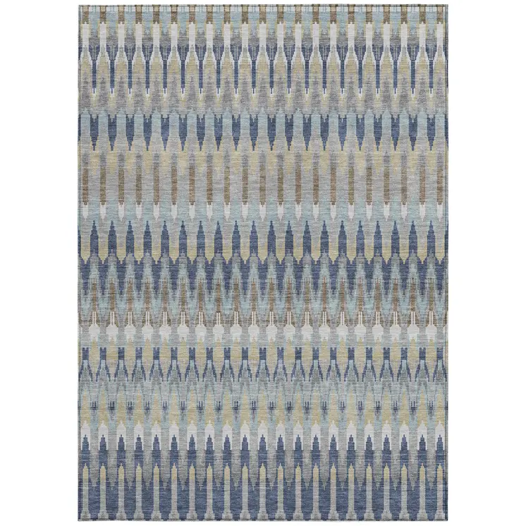 3' X 5' Taupe Navy Blue And Denim Blue Southwestern Washable Indoor Outdoor Area Rug
