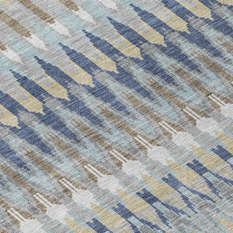 3' X 5' Taupe Navy Blue And Denim Blue Southwestern Washable Indoor Outdoor Area Rug