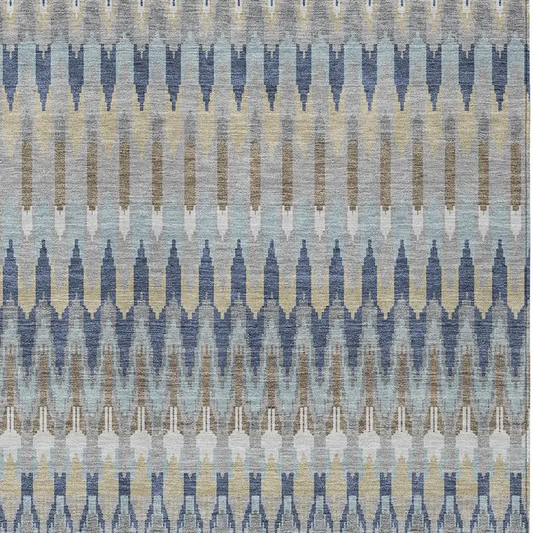 8' X 10' Taupe Navy Blue And Denim Blue Southwestern Washable Indoor Outdoor Area Rug